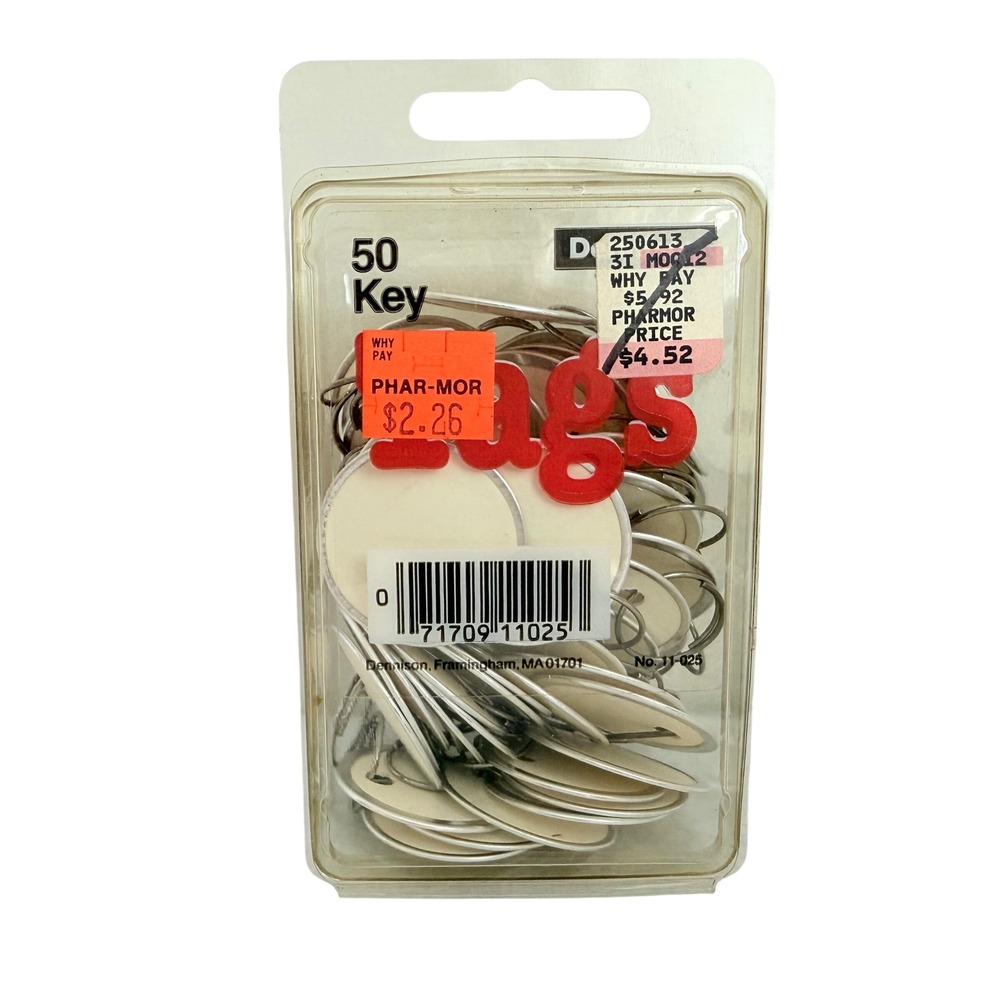 Dennison Key Tags Unisex 50 Pack White New Vintage Metal Rimmed‎ Round 11-025